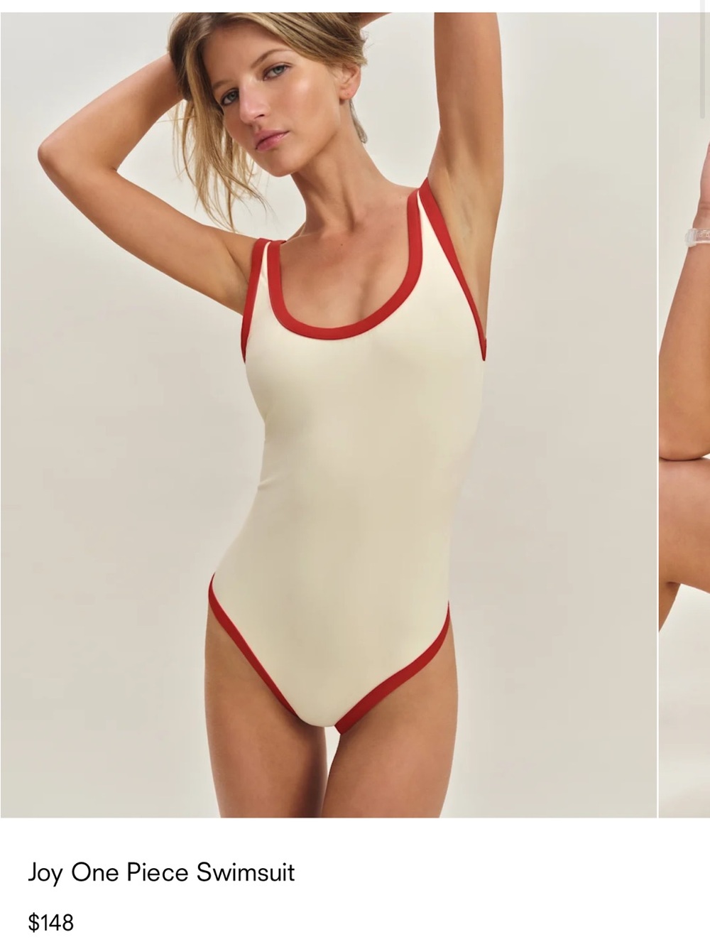 Reformation Cream One-Piece Swimsuit with Red Trim